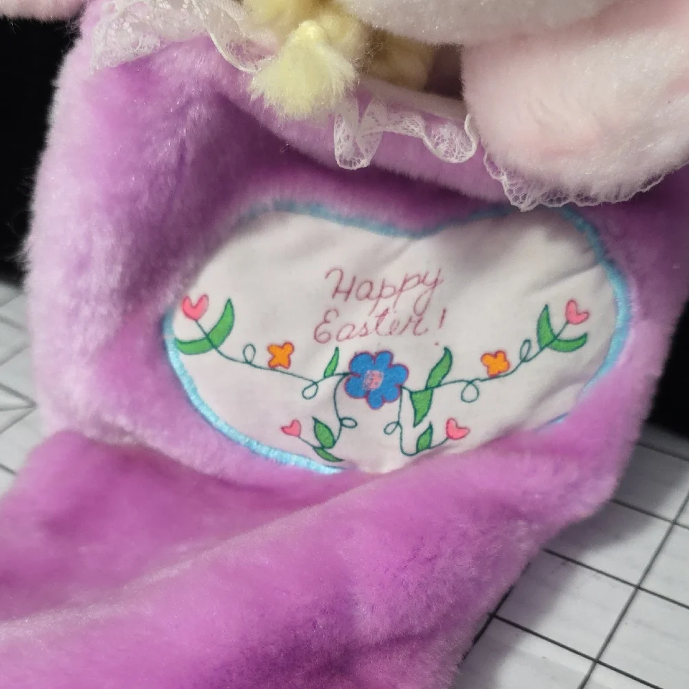 Pink and Purple Bunny Rabbit‎ Plush Stocking, Vintage 1985